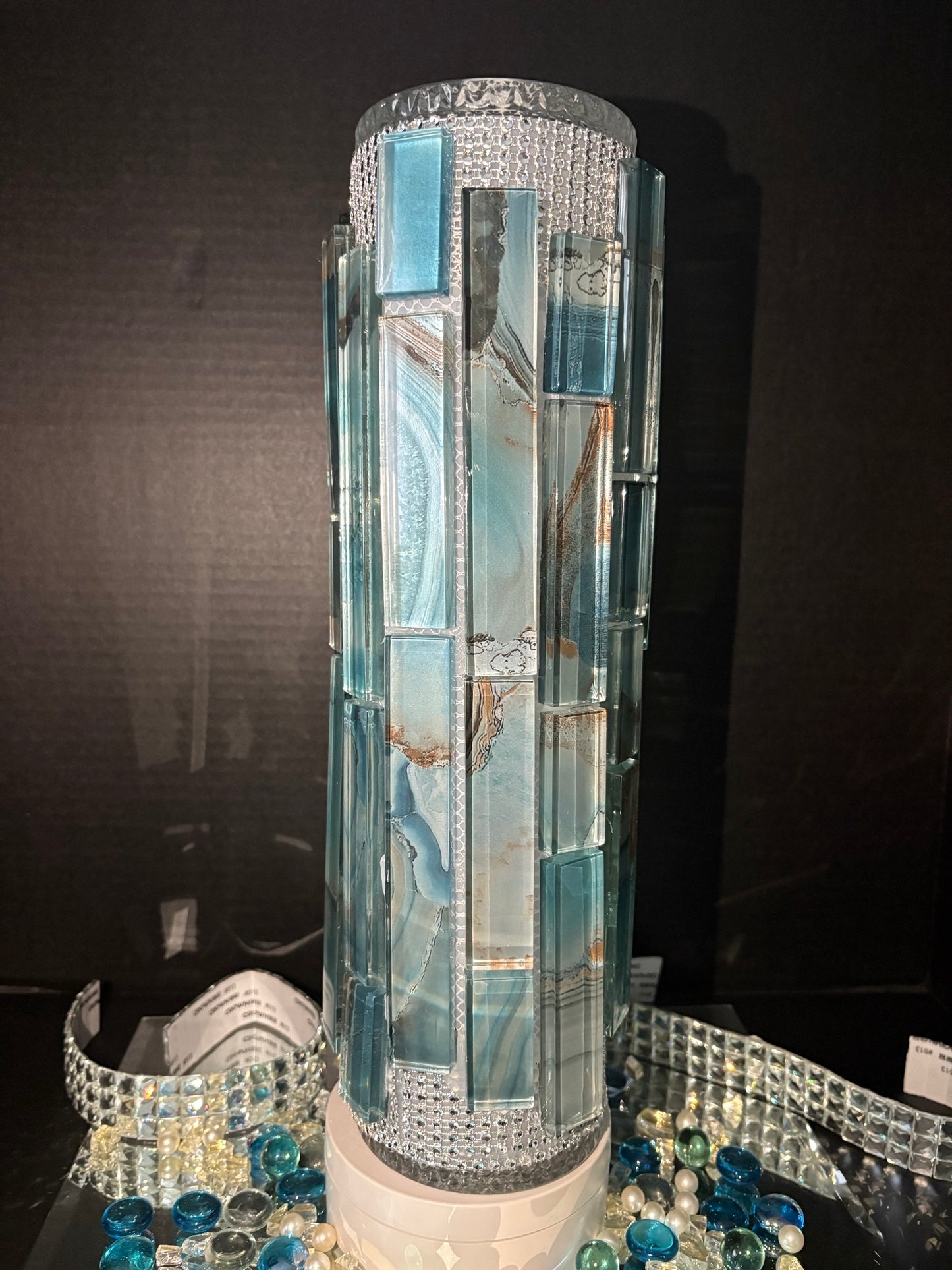 Handcrafted Mosaic Glass Tile Vase (Ocean Wave)