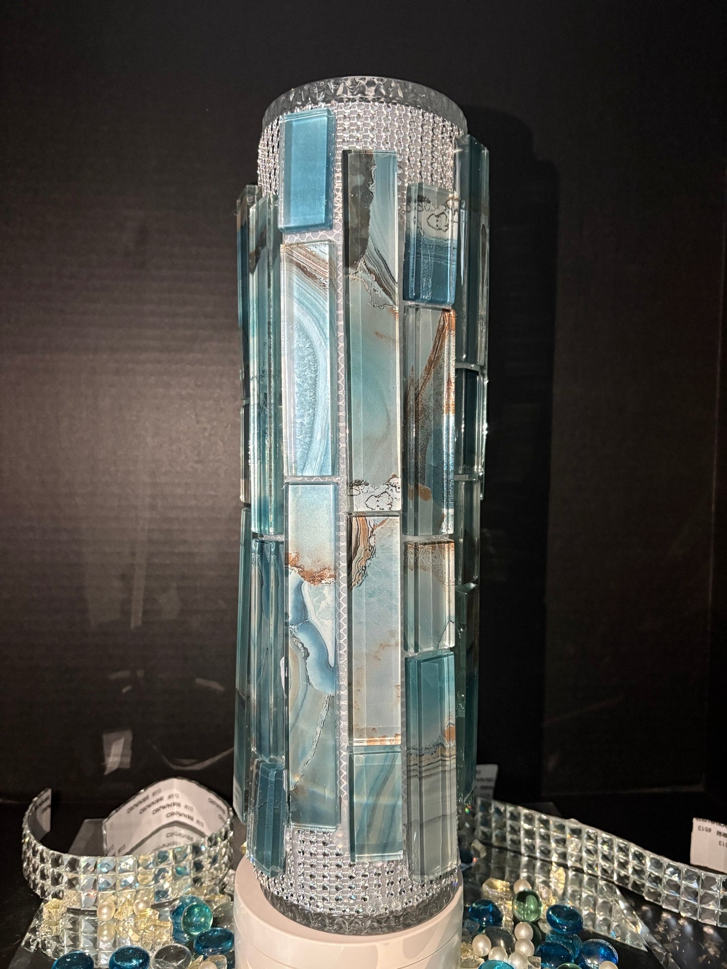 Handcrafted Mosaic Glass Tile Vase (Ocean Wave)